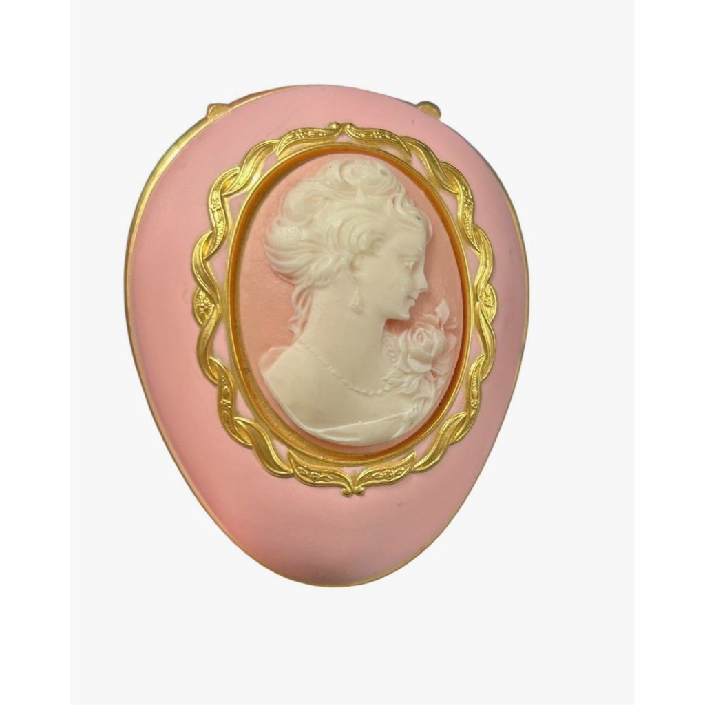 San Francisco Music Box Company Pink Gold Cameo Box Hinged Velvet Egg Works Test
